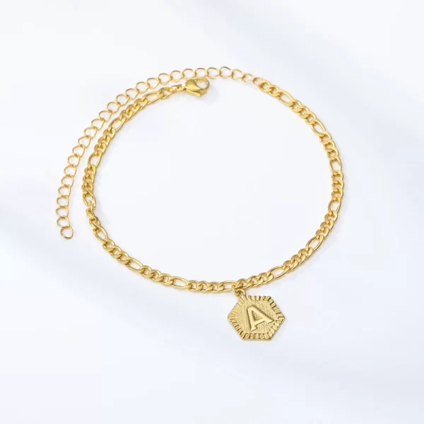 Dainty A-Z Letter Anklet – Hexagon Shaped Initial Ankle Bracelet - Image 4