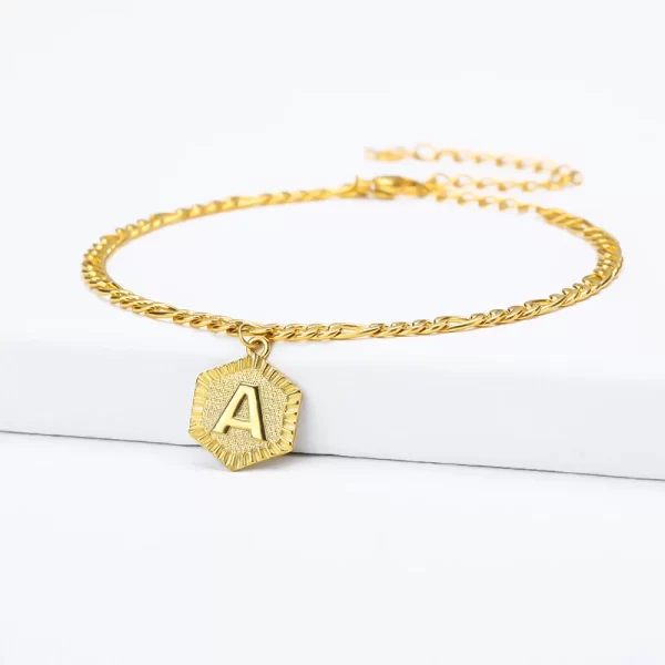 Dainty A-Z Letter Anklet – Hexagon Shaped Initial Ankle Bracelet - Image 5