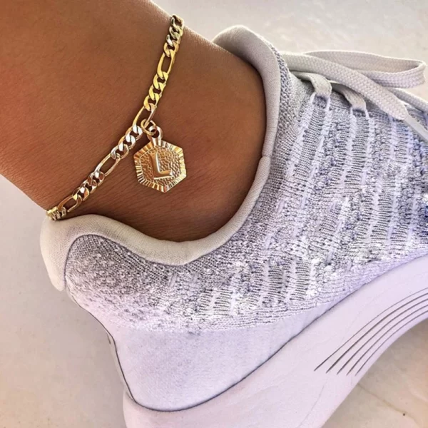 Dainty A-Z Letter Anklet – Hexagon Shaped Initial Ankle Bracelet