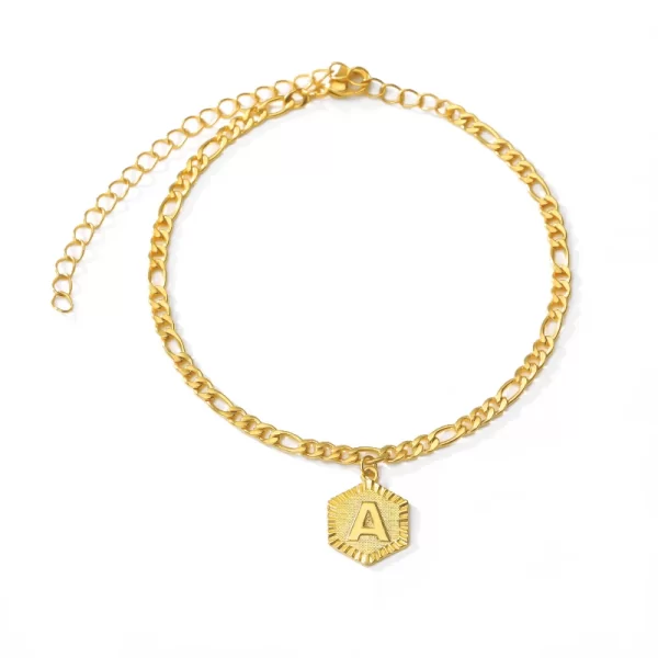 Dainty A-Z Letter Anklet – Hexagon Shaped Initial Ankle Bracelet - Image 3