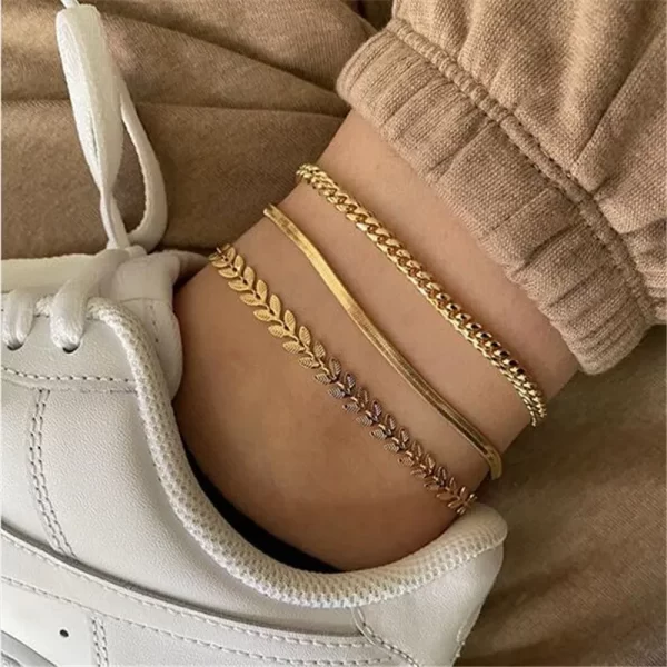 3-Piece Set Gold Color Simple Chain Anklets for Women – Beach Foot Jewelry - Image 4