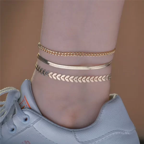 3-Piece Set Gold Color Simple Chain Anklets for Women – Beach Foot Jewelry - Image 3