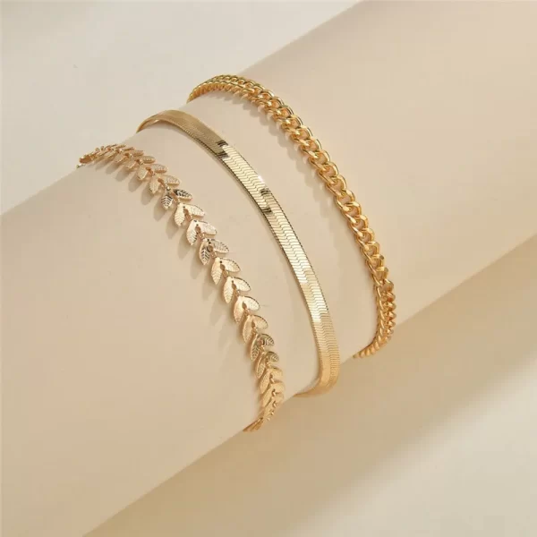 3-Piece Set Gold Color Simple Chain Anklets for Women – Beach Foot Jewelry - Image 2