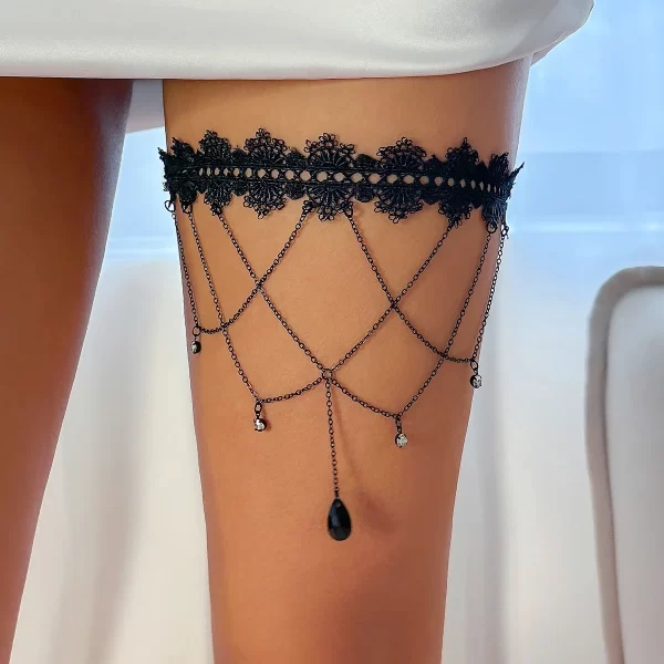 Elastic Band Black Lace Leg Thigh Chain for Women - Image 2