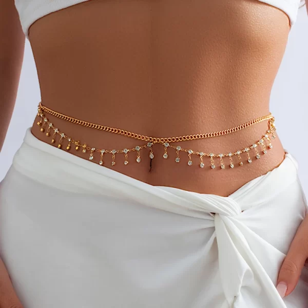 Ingemark Sexy Rhinestone Star Tassel Pendant Waist Belly Belt Chain for Women