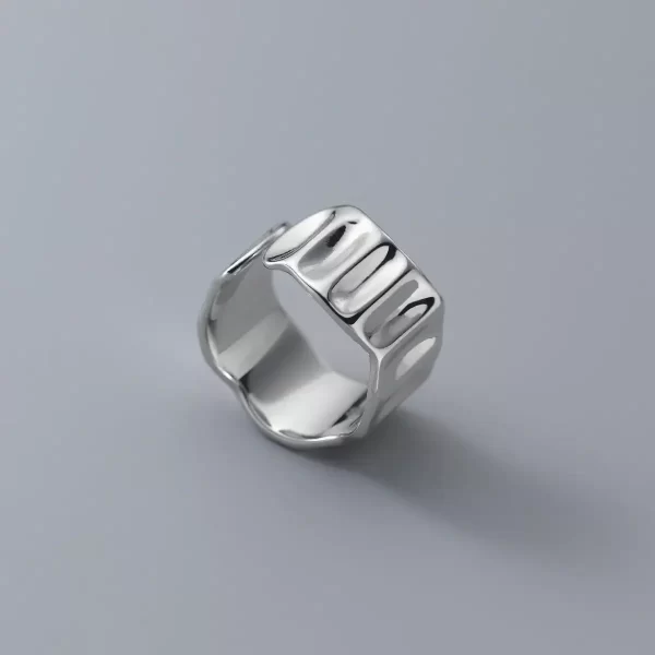 925 Sterling Silver Wide Simple Open Vintage Ring - Image 5