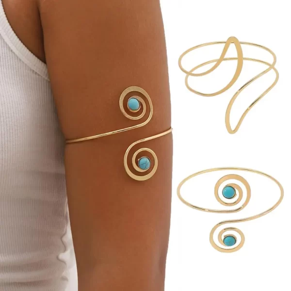 Ethnic Crescent Open Arm Bracelet – Adjustable Faux Turquoise Hand Jewelry - Image 4